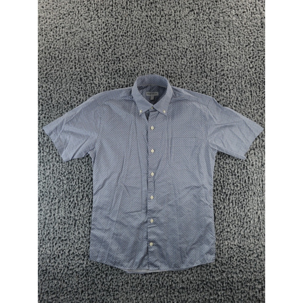 Peter Millar Men's S Blue Fishbone Print Short Sleeve Button Down Shirt